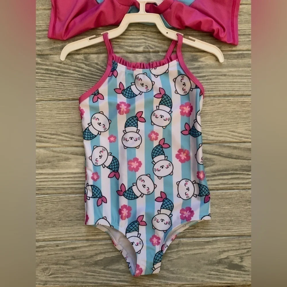 Caribbean Joe Girl’s Swimsuit With Short Sleeve Rash Guard Set 2-T